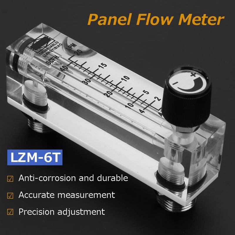 Wisoqu Gas Flowmeter, LZM-6T 2-20LPM/4-40SCFH Pipe Gas Meter with Adjustable Control Valve, Female 1/4" T Thread Interface Panel Mount Type Flowmeter for Oxygen Air Gas - Image 2